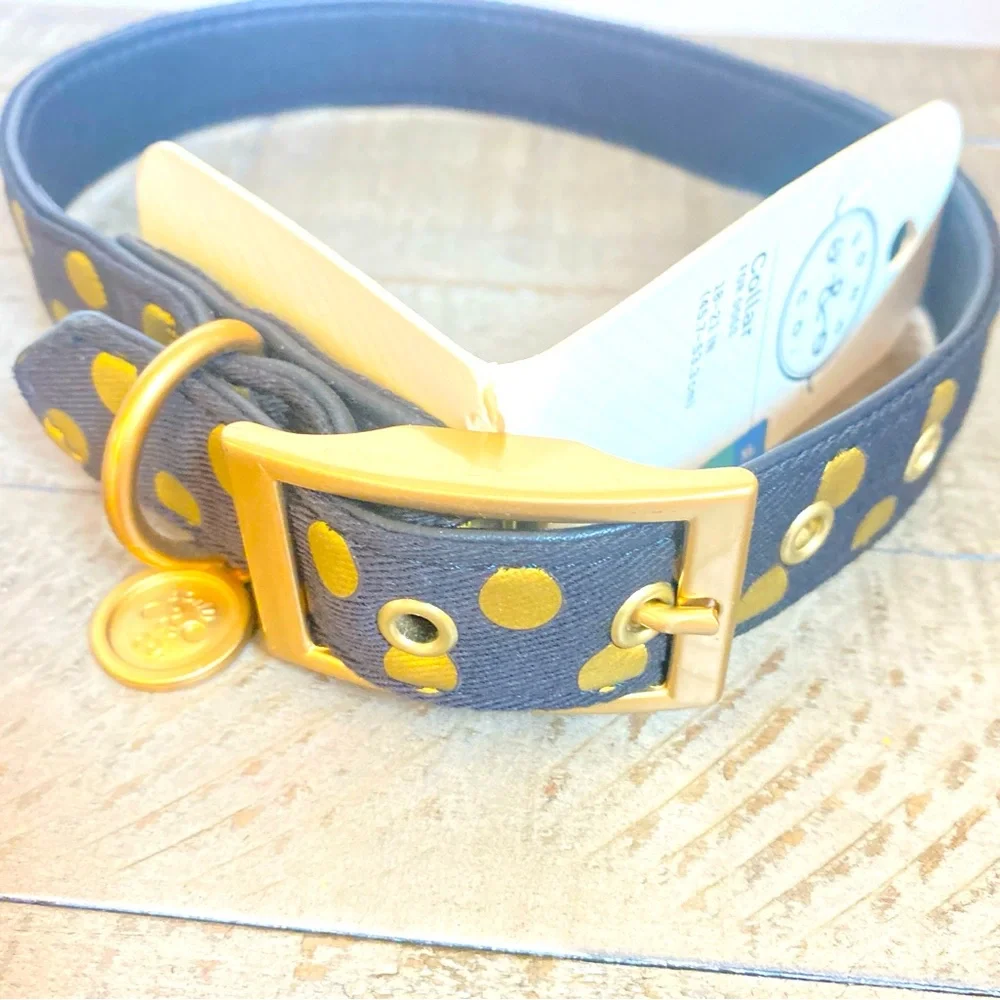 Bond & Co NWT Black and Gold Dog Collar with Polka Dot Design L/XL Pet Lovers